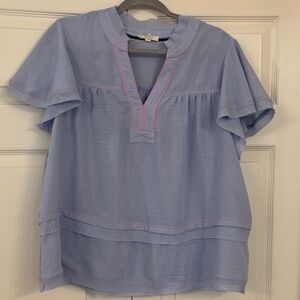 easel Light Blue Gauze Blouse with Pink Trim